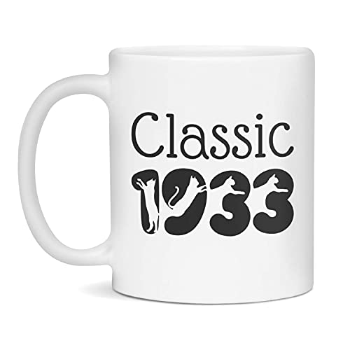 Consigue ahora Taza café clásica cerámica aniversario cumpleaños 1933 para amantes los gatos Navidad 11 onzas color blanco Top Precio 2025 | regaloscumple.com