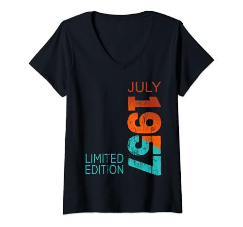 Comprar Mujer Julio 1957 Año Legendario 1957 Nacimiento Vintage Desde 1957 BlackFriday Camiseta Cuello V Ofertas 2024 | regaloscumple.com