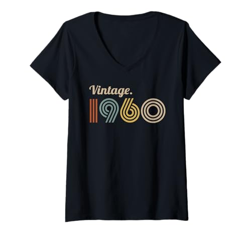 Consigue ahora Mujer Año nacimiento BlackFriday estilo retro vintage 1960 - Cumpleaños hito Camiseta Cuello V Top Precio 2024 | regaloscumple.com
