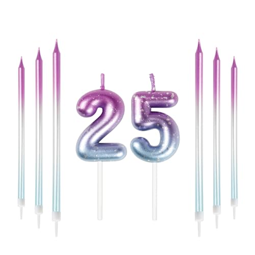 Consigue ahora Mciskin Velas decorativas con números cumpleaños número 25 velas coloridas con juego velas largas moradas y azules velas para tartas decoración tartas para niños BlackFriday niñas hombres mujeres Rebajas 2025 | regaloscumple.com