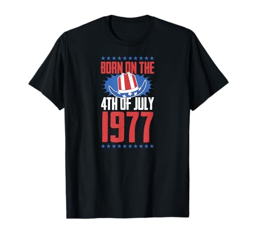 Consigue ahora Nacido el 4 julio Cumpleaños 1977 Año nacimiento USA Fiesta cumpleaños Camiseta Ofertas 2024 | regaloscumple.com