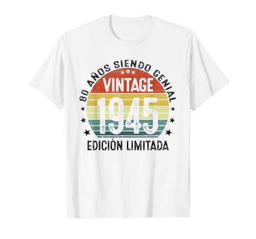 Comprar Vintage 1945 Regalo 80 cumpleaños Decoración 80 Años Promoción Hombre Camiseta Rebajas 2024 | regaloscumple.com