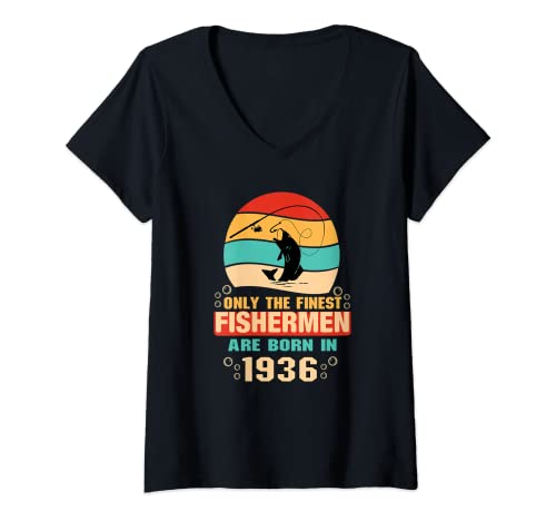 Consigue Navidad ahora Mujer Regalos cumpleaños 86 para pescadores pesca 86 años 1936 Camiseta Cuello V Rebajas 2024 | regaloscumple.com