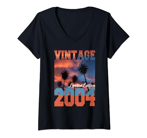 Comprar Mujer Vintage 2004 Edición Limitada Palmeras Puesta Regalos sol Cumpleaños 2004 Camiseta Cuello V Top Precio 2024 | regaloscumple.com