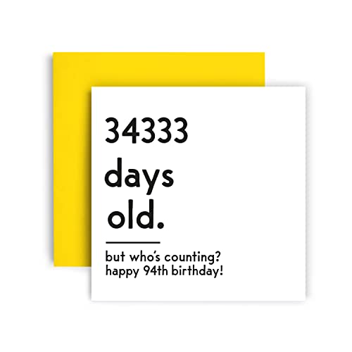 Consigue ahora Huxters Divertida tarjeta Regalos cumpleaños – Tarjeta cumpleaños 94 cumpleaños día contando tarjeta divertida para mujeres y hombres – Papel grueso ecológico 148 mm x 148 mm tarjeta única feliz Top Precio 2025 | regaloscumple.com