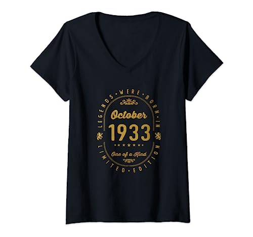 Comprar Mujer Legends Were Born In Catálogo October 1933 Cumpleaños Camiseta Cuello V Top Precio 2025 | regaloscumple.com