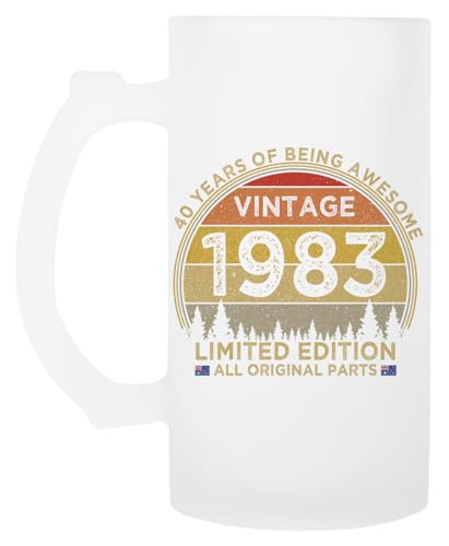 Consigue ahora Genérico 40th Birthday Vintage 1983 Taza De Catálogo Cerveza De Vidrio Con Mango Top Precio 2024 | regaloscumple.com