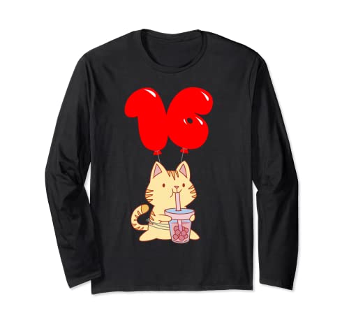 Consigue BlackFriday ahora Gatito té burbujas - 16 Cumpleaños - Fiesta De Globos Manga Larga Rebajas 2024 | regaloscumple.com