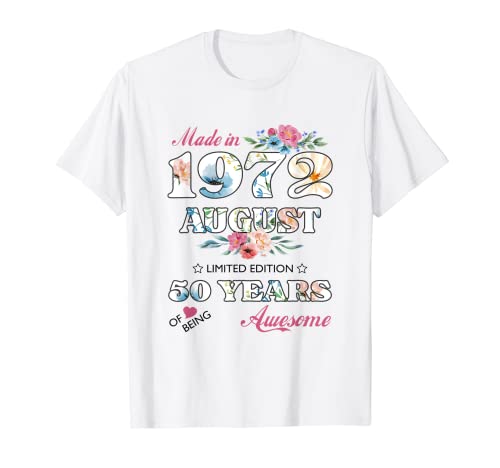 Consigue ahora 50 cumpleaños Ideas para regalar 1972 años 50 agosto Fiesta Hombres Mujeres Camiseta Ofertas 2024 | regaloscumple.com