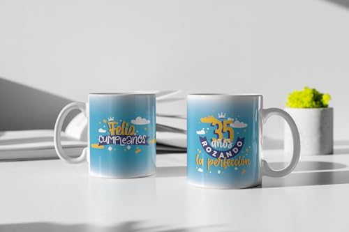 Comprar SAQUITOMAGICO Taza Feliz Cumpleaños.- Años Promoción Rozando la Perfeccion (35 años) Rebajas 2024 | regaloscumple.com