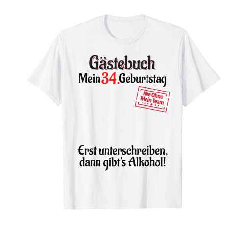 Comprar 34 Ideas para regalar años Lista invitados Hombre Mujer Libro visitas 34 cumpleaños Camiseta Rebajas 2025 | regaloscumple.com