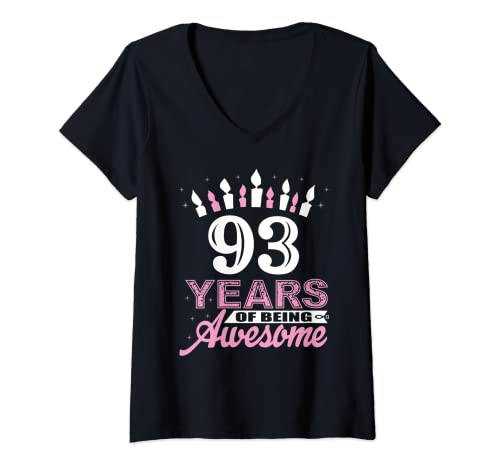 Consigue ahora Mujer 93 años edad 93 cumpleaños camisas para mujer – regalo BlackFriday vela Camiseta Cuello V Ofertas 2025 | regaloscumple.com