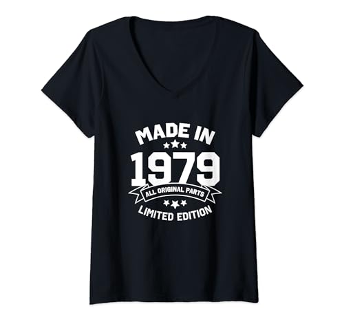 Comprar Mujer Fabricado en 1979 Edición Limitada Todas las Piezas Originales College Camiseta Cuello Ideas para regalar V Ofertas 2024 | regaloscumple.com