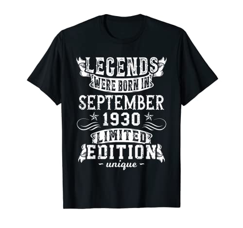 Comprar Cumpleaños Septiembre 1930 Regalos Edición Limitada Regalo Vintage Camiseta Ofertas 2025 | regaloscumple.com