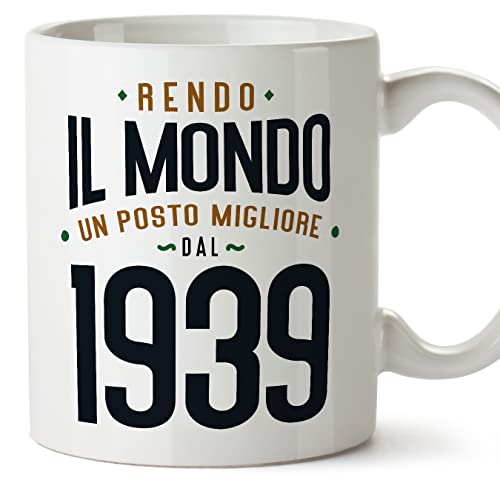 Consigue ahora MUGFFINS Tazas 1939 Cumpleaños - En Ideas para regalar Italiano - Rendo il Mondo un Posto Migliore - 11 oz / 330 ml - Regalo original y divertido Top Precio 2025 | regaloscumple.com