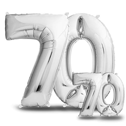 Consigue ahora Envami® Globos Cumpleãnos 70 Plateado - 101 CM + 40 CM Regalos Globos 70 Años - Globos Numero 70 - Decoracion 70 Cumpleaños Mujer Hombre - Globos Numeros Gigantes Para Fiestas - Vuelan con Helio Top Precio 2024 | regaloscumple.com