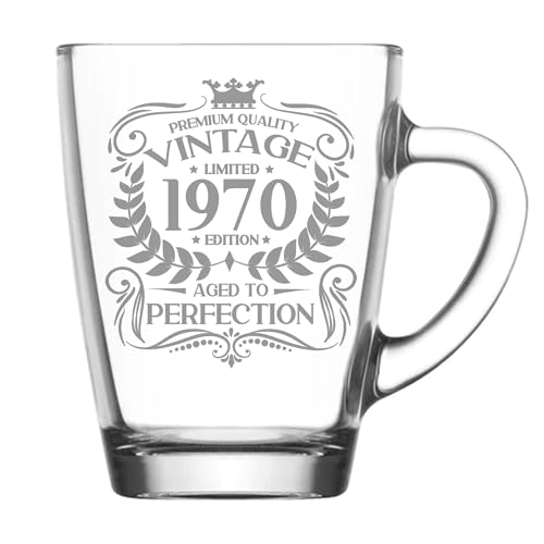 Oferta Flash Regalo   cumpleaños número 54 para hombres  estilo vintage   1970  envejecido a la perfección  taza   cristal grabada  regalo para amantes del café  taza   té  regalo para niños   54 años  taza