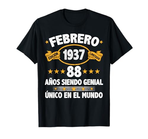 Comprar Febrero 1937 88 Años Navidad Hombre Cumpleaños Regalo Febrero 1937 Camiseta Rebajas 2025 | regaloscumple.com
