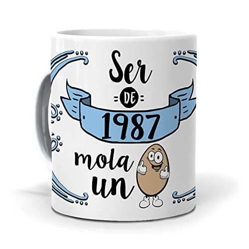 Comprar Taza Regalo | Ser 1987 Mola un Huevo | Regalo Origina | Tazas Café y Té Graciosas | Detalle Original para Cumpleaños | Frases Divertidas | Regalos Para BlackFriday Sorprender | Capacidad 350 ML Ofertas 2024 | regaloscumple.com