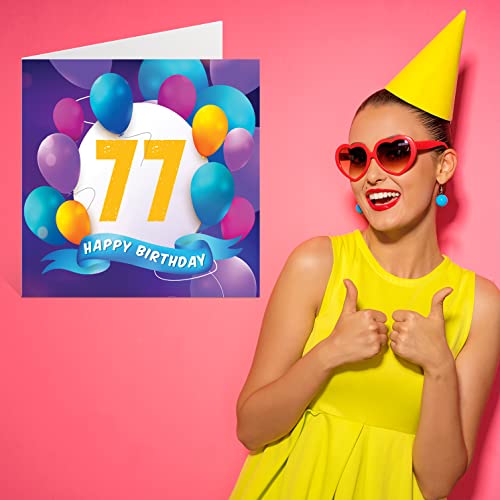 Comprar en Amazon Tarjeta cumpleaños 77 hombres mujeres, fiesta en globo, tarjetas feliz hombre años, mujer, mamá, papá, tío, abuelo, 145 mm x mm, felicitación