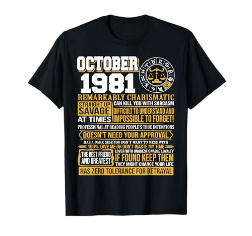 Comprar Regalos cumpleaños octubre – Born Octubre Libra 1981 Funny Regalos Camiseta Ofertas 2024 | regaloscumple.com