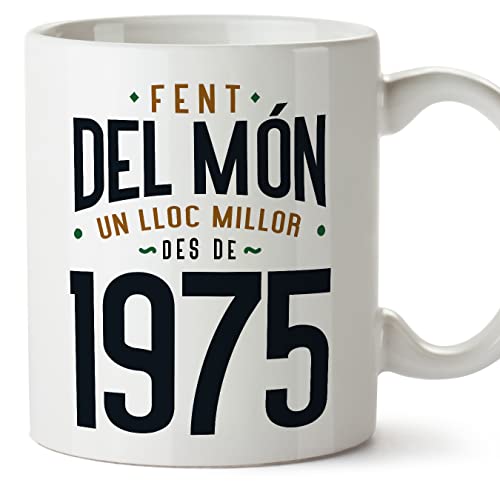 Consigue ahora MUGFFINS Tazas 1975 Cumpleaños - En Catalán - Fent del Món un Lloc Millor Ideas para regalar - 11 oz / 330 ml - Regalo original y divertido Ofertas 2025 | regaloscumple.com