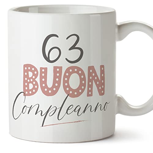 Consigue ahora MUGFFINS Tazas 63 Cumpleaños - BlackFriday En Italiano - Buon compleanno! Rosa - 11 oz / 330 ml - Regalo original y divertido Ofertas 2025 | regaloscumple.com