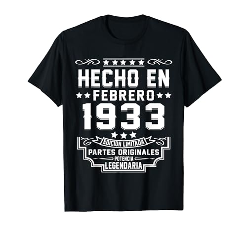 Consigue ahora Hecho En Febrero 1933 Partes Promoción Originales Cumpleaños 91 Años Camiseta Ofertas 2024 | regaloscumple.com