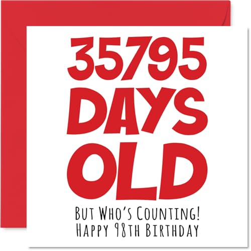 Comprar Tarjeta felicitación 98 cumpleaños hombres mujeres él ella 35795 días edad divertida tarjeta cumpleaños Cumpleaños adultos noventa ocho noventa octavo abuela abuelo gran 145 mm x 145 mm Ofertas 2024 | regaloscumple.com