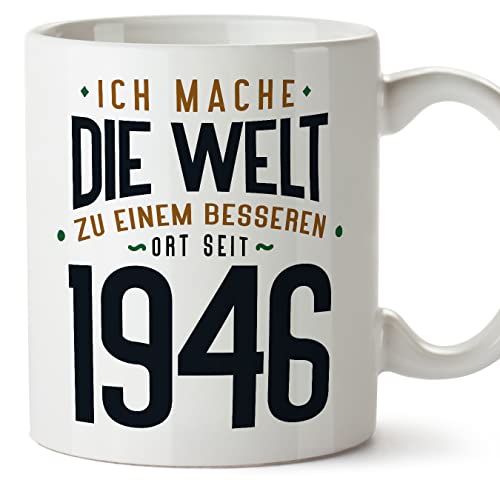 Consigue ahora MUGFFINS Tazas 1946 Cumpleaños - En Alemán - Ich Mache Die Welt zu Einem Besseren - 11 oz / 330 ml - Regalo Ideas para regalar original y divertido Ofertas 2024 | regaloscumple.com