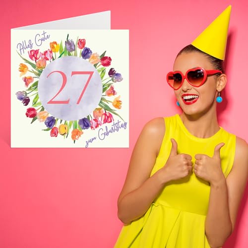 Top Precios Tarjeta de cumpleaños 27 para mujer - Acuarela Tulipanes Flores