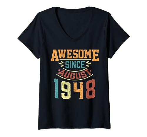 Comprar Impresionante Navidad desde Agosto 1948 Nacido en Agosto 1948 cumpleaños Camiseta Cuello V Top Precio 2024 | regaloscumple.com