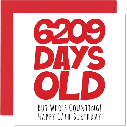 Consigue ahora Stuff4 Tarjeta felicitación 17 cumpleaños para niños y niñas con él Regalos 6209 días edad divertida tarjeta cumpleaños para hermano hermana hijo hija primo 145 mm x 145 mm Rebajas 2025 | regaloscumple.com