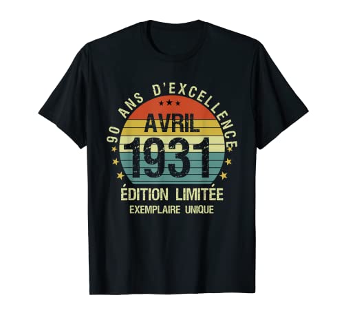 Comprar 90 años Regalos 90º cumpleaños vintage Abril 1931 Camiseta Ideas para regalar Rebajas 2024 | regaloscumple.com