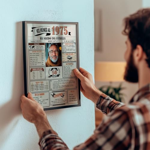 Top Precios 1975 / Con 5 campos Personalizables Tarjeta Regalo Cumpleaños 50 Aniversario Año de Nacimiento Cartel Decoración Fiesta Felicitación años Hombre o Mujer Original y Especial