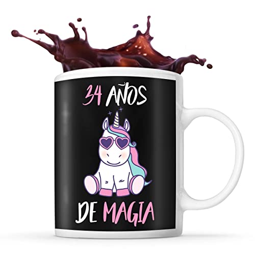 Comprar Taza cumpleaños 34 Promoción años con un divertido unicornio. Idea regalo original y personalizada Top Precio 2025 | regaloscumple.com
