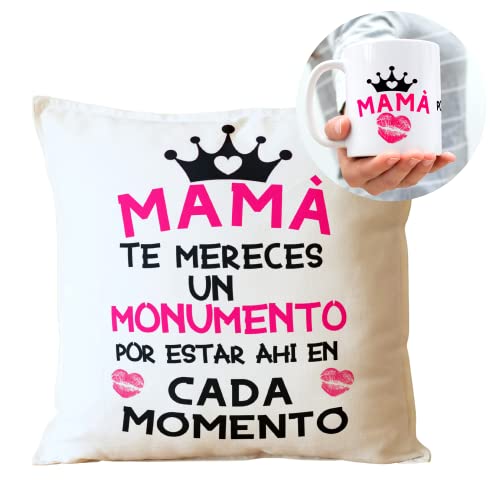 Comprar Regalo CUMPLEAÑOS MAMÁ Cojín Original 35 x 35 cm + Taza 350 ml Incluye Relleno Regalo para EL Dia DE Las Regalos Madres Desayuno Original Dia De La Madre (COJIN +Taza Mama TE MERECES) Rebajas 2024 | regaloscumple.com