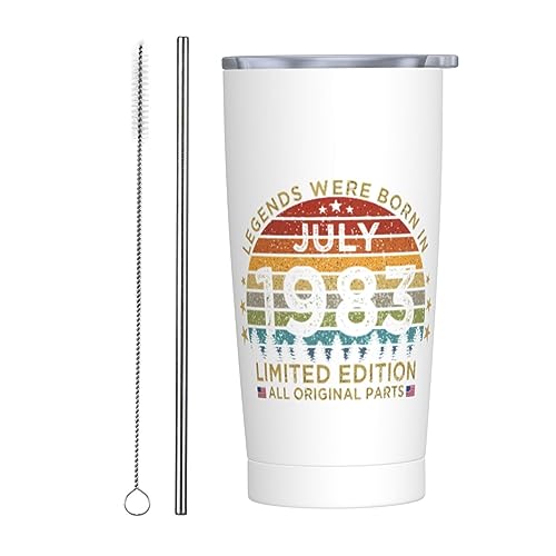 Consigue ahora Julio 1983 Vintage Retro 40 cumpleaños vaso flaco acero inoxidable taza viaje Cumpleaños 20 onzas taza café con aislamiento delgado doble pared con tapa a prueba salpicaduras pajita y cepi Ofertas 2025 | regaloscumple.com