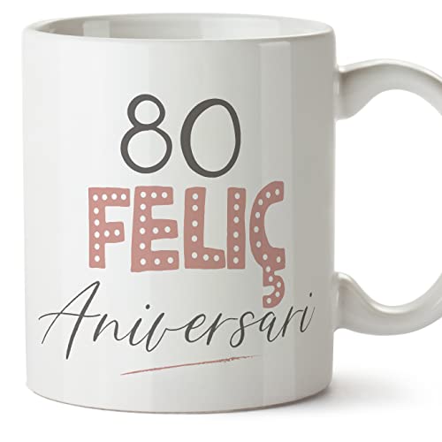 Comprar MUGFFINS Tazas 80 Cumpleaños - En Catalán - Feliç Navidad Aniversari! Rosa - 11 oz / 330 ml - Regalo original y divertido Rebajas 2024 | regaloscumple.com