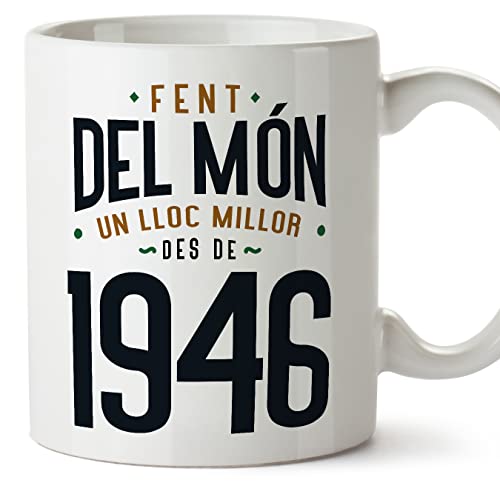 Consigue BlackFriday ahora MUGFFINS Tazas 1946 Cumpleaños - En Catalán - Fent del Món un Lloc Millor - 11 oz / 330 ml - Regalo original y divertido Ofertas 2024 | regaloscumple.com