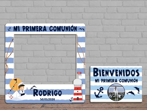 Consigue ahora Photocall Cumpleaños en Cartón para Comunión Marinero Personalizado | 100x100cm | Photocall Económico Original y Troquelado Ofertas 2025 | regaloscumple.com