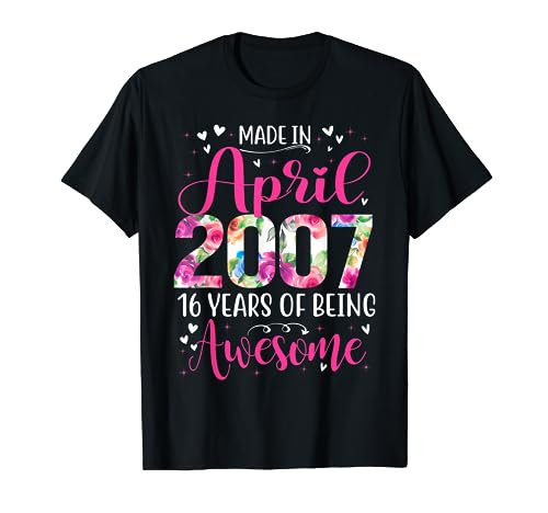 Consigue ahora Regalo floral 16 cumpleaños para niñas nacidas en abril 2007 BlackFriday Camiseta Top Precio 2025 | regaloscumple.com