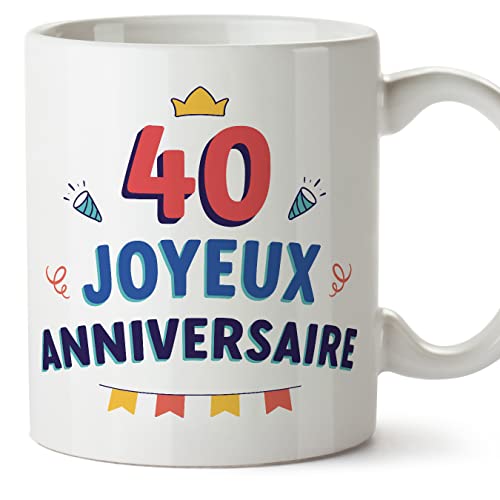 Comprar MUGFFINS Tazas 40 Cumpleaños - En Francés - Joyeux anniversaire! - Navidad 11 oz / 330 ml - Regalo original y divertido Ofertas 2025 | regaloscumple.com