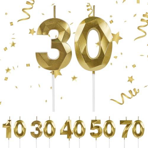 Comprar URAQT Vela cumpleaños 3D Velas Pastel Cumpleaños Doradas vela número 30 vela cumpleaño para pasteles vela feliz cumpleaño Velas Doradas para Aniversarios tartas Bodas y BlackFriday Fiestas. Ofertas 2025 | regaloscumple.com