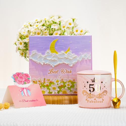 Oferta Flash Cumpleaños 50 Mujer Originales 50 Mujer Cerámica Rosa, 50 Mujer, con Cuchara, y Regalo