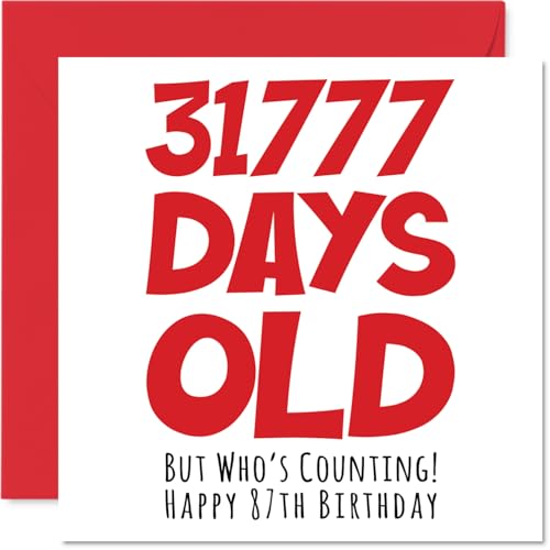 Consigue ahora Tarjeta cumpleaños 87 hombres Promoción mujeres él ella 31777 días edad divertida tarjeta cumpleaños adultos ochenta siete ochenta séptimo abuela abuelo gran tarjetas felicitación broma 145 mm x 145 mm Rebajas 2024 | regaloscumple.com