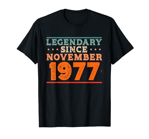 Comprar Legendario desde noviembre 1977 Retro Vintage Fiesta cumpleaños Camiseta Cumpleaños Top Precio 2024 | regaloscumple.com