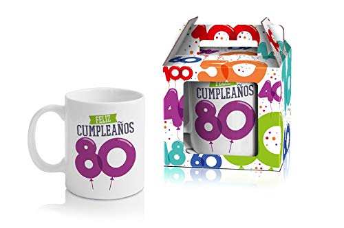Comprar Taza Cerámica para Desayuno en Color Blanco Regalos 300 ML Un Regalo Original para un Feliz Cumpleaños (Feliz 80) Rebajas 2024 | regaloscumple.com