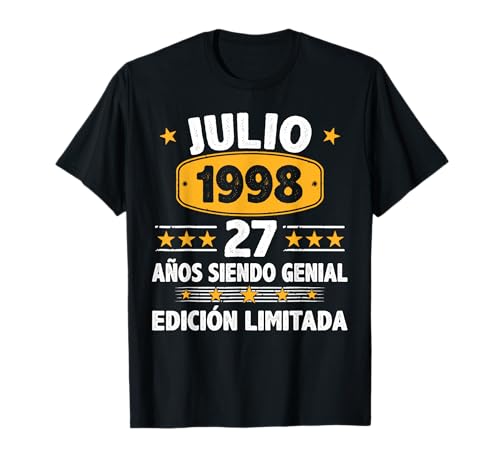 Consigue ahora Catálogo Julio 1998 27 Años Hombre Cumpleaños Regalo Julio 1998 Camiseta Top Precio 2024 | regaloscumple.com