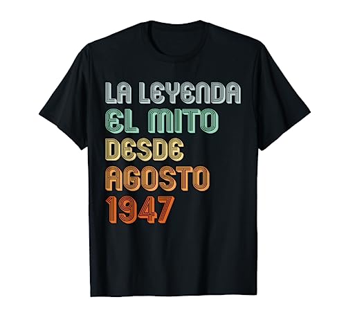 Consigue ahora 76 Años Cumpleaños 1947 Hombre 76 Agosto La leyenda El Mito Camiseta Catálogo Rebajas 2024 | regaloscumple.com